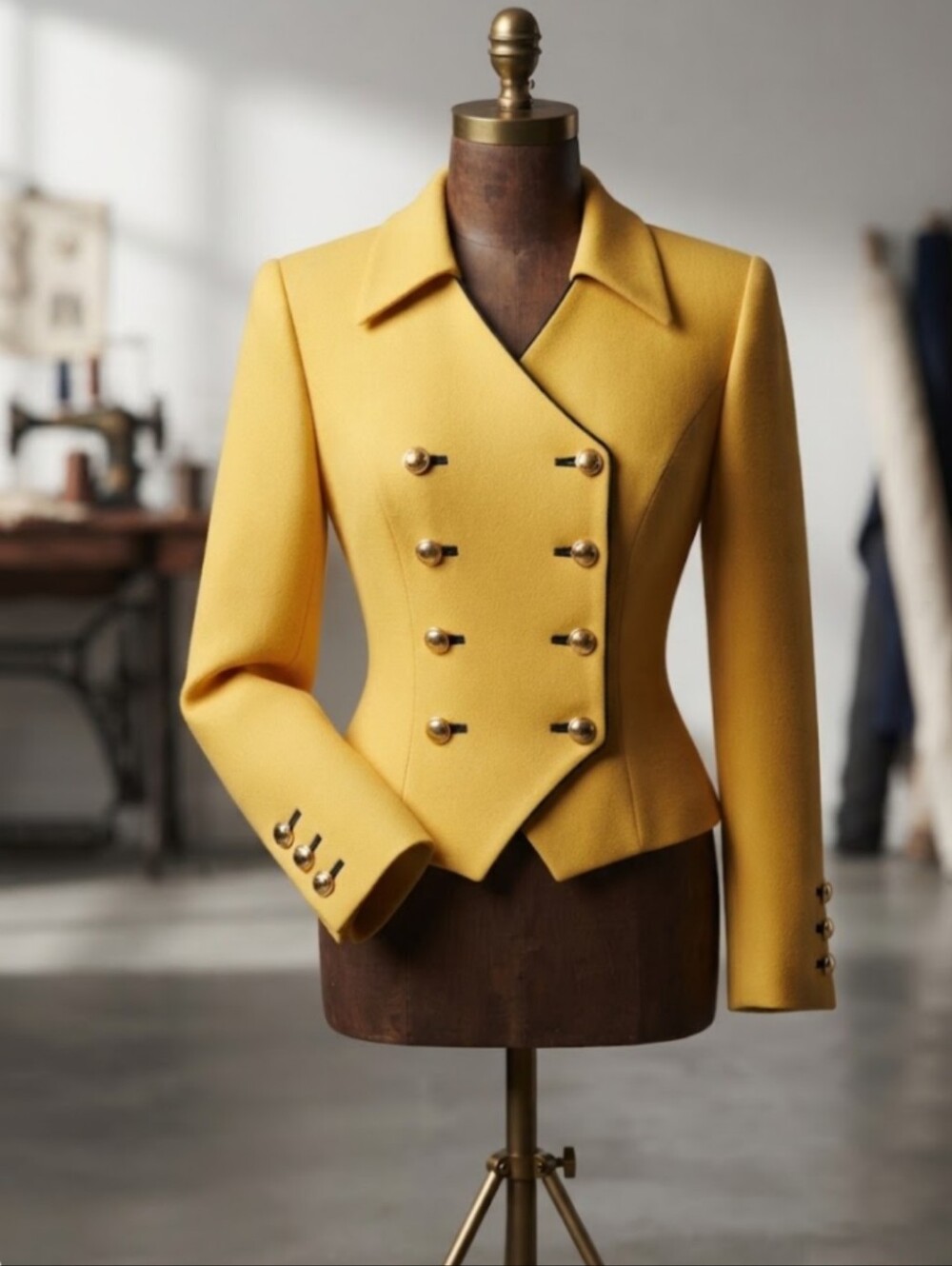 Vintage Bicci Petites 100% Wool Yellow Asymmetric Blazer Jacket Size 12